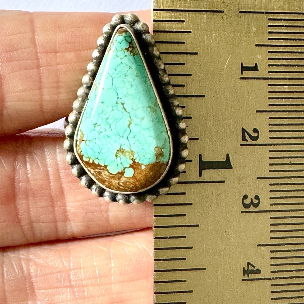 Navajo #8 Mine Turquoise Ring Sz 8.5 Teardrop Signed Skeets Sterling Native Amer - Picture 4 of 7